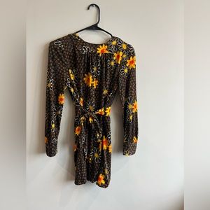 Vintage brown and yellow floral mini dress